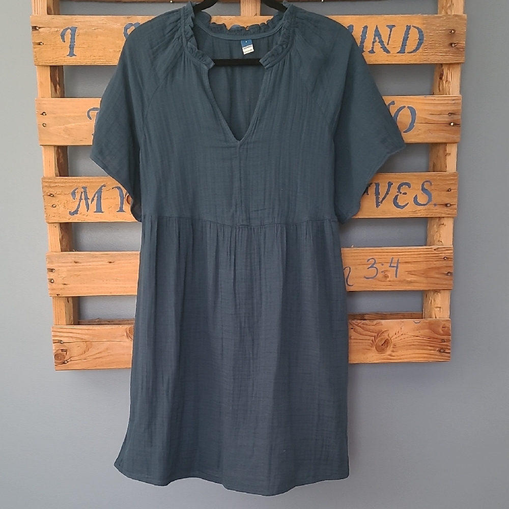Old Navy Teal Blue Short-Sleeve V-Neck Babydoll Dress